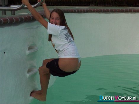 Schoolgirl first time pool thong